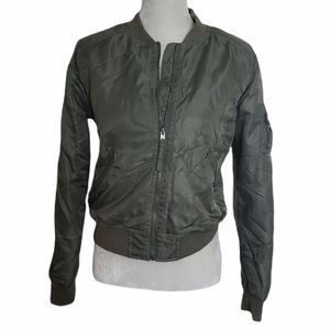 Hollister Olive Green Bomber Jacket‎ Orange Quilted Women’s sz M